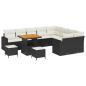 Preview: 12-teiliges Garten Sofa Set mit Kissen Schwarz Poly Rattan Akazie, 3-teiliges Garten Esszimmer Set mit Kissen Schwarz Poly Rattan Akazie