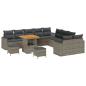 Preview: 13-teiliges Garten Sofa Set mit Kissen Grau Poly Rattan Akazie, 3-teiliges Garten Essgruppen Set mit Kissen Grau Poly Rattan Akazie