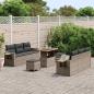Preview: 9-teiliges Garten Sofa Set mit Kissen Grau Poly Rattan Akazie, 3-teiliges Garten Essset mit Kissen Grau Poly Rattan Akazie