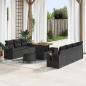 Preview: ARDEBO.de - 10-teiliges Garten Sofa Set mit Kissen Schwarz Poly Rattan Akazie, 3-teilige Garten Essgruppe mit Kissen Schwarz Poly Rattan Akazie