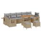 Preview: 10-teiliges Garten-Sofa-Set mit Kissen Beige Poly Rattan Akazie, 3-teiliges Garten-Ess-Set mit Kissen Beige Poly Rattan Akazie