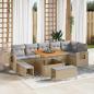 Preview: ARDEBO.de - 9-teiliges Garten-Sofa-Set mit Kissen Beige Poly Rattan Akazie, 3-teiliges Garten-Ess-Set mit Kissen Beige Poly Rattan Akazie