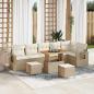 Preview: ARDEBO.de - 9-teiliges Garten Sofa Set mit Kissen Beige Poly Rattan Akazie, 3-teiliges Garten Ess Set mit Kissen Beige Poly Rattan Akazie