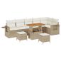 Preview: 9-teiliges Garten Sofa Set mit Kissen Beige Poly Rattan Akazie, 3-teiliges Garten Ess Set mit Kissen Beige Poly Rattan Akazie