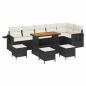 Preview: 10-teilige Garten Sofa Set mit Kissen Schwarz Poly Rattan Akazie, 4-teiliges Garten Esstisch Set mit Kissen Schwarz Poly Rattan Akazie