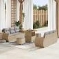 Preview: ARDEBO.de - 9-teiliges Garten Sofa Set mit Kissen Beige Poly Rattan Akazie, 3-teiliges Garten Essset mit Kissen Beige Poly Rattan Akazie