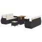 Preview: 9-teiliges Garten-Sofa-Set mit Kissen Schwarz Poly Rattan Akazie, 3-teiliges Garten-Ess-Set mit Kissen Schwarz Poly Rattan Akazie