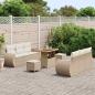 Preview: 9-teiliges Garten-Sofa-Set mit Kissen Beige Poly Rattan Akazie, 3-teiliges Garten-Ess-Set mit Kissen Beige Poly Rattan Akazie