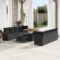 Preview: ARDEBO.de - 11-teiliges Garten Sofa Set mit Kissen Schwarz Poly Rattan Akazie, 3-teiliges Garten Essgruppe mit Kissen Schwarz Poly Rattan Akazie