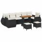 Preview: 10-teiliges Garten Sofa Set mit Kissen Schwarz Poly Rattan Akazie, 3-teiliges Garten Esstisch Set mit Kissen Schwarz Poly Rattan Akazie