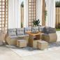 Preview: ARDEBO.de - 9-Teiliges Garten Sofa Set mit Kissen Beige Poly Rattan Akazie, 3-Teiliges Garten Essset mit Kissen Beige Poly Rattan Akazie