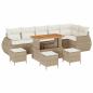 Preview: 10-teiliges Garten Sofa Set mit Kissen Beige Poly Rattan Akazie, 4-teiliges Garten Esszimmer Set mit Kissen Beige Poly Rattan Akazie