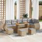 Preview: ARDEBO.de - 10-teiliges Garten Sofa Set mit Kissen Beige Poly Rattan Akazie, 4-teiliges Garten Esstisch Set mit Kissen Beige Poly Rattan Akazie