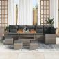 Preview: 10-teiliges Garten-Sofa-Set mit Kissen Grau Poly-Rattan Akazie, 4-teiliges Garten-Ess-Set mit Kissen Grau Poly-Rattan Akazie