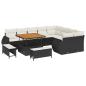 Preview: 12-teiliges Garten Sofa Set mit Kissen Schwarz Poly Rattan Akazie, 3-teiliges Garten Esszimmer Set mit Kissen Schwarz Poly Rattan Akazie
