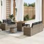 Preview: ARDEBO.de - 8-teiliges Garten Sofa Set mit Kissen Grau Poly Rattan Akazie, 3-teiliges Garten Esstisch Set mit Kissen Grau Poly Rattan Akazie