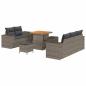 Preview: 8-teiliges Garten Sofa Set mit Kissen Grau Poly Rattan Akazie, 3-teiliges Garten Esstisch Set mit Kissen Grau Poly Rattan Akazie