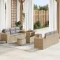 Preview: ARDEBO.de - 9-teiliges Garten-Sofa-Set mit Kissen Beige Poly Rattan Akazie, 3-teiliges Garten-Esszimmer-Set mit Kissen Beige Poly Rattan Akazie