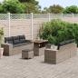 Preview: 9-teiliges Garten Sofa Set mit Kissen Grau Poly Rattan Akazie, 3-teiliges Garten Esszimmer Set mit Kissen Grau Poly Rattan Akazie