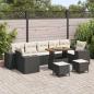Preview: ARDEBO.de - 10-teiliges Garten Sofa Set mit Kissen Schwarz Poly Rattan Akazie, 3-teiliges Garten Esszimmer Set mit Kissen Schwarz Poly Rattan Akazie