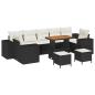 Preview: 10-teiliges Garten Sofa Set mit Kissen Schwarz Poly Rattan Akazie, 3-teiliges Garten Esszimmer Set mit Kissen Schwarz Poly Rattan Akazie
