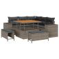 Preview: 8-teiliges Garten Sofa Set mit Kissen Graues Poly Rattan Akazie, 3-teiliges Garten Esstisch Set mit Kissen Graues Poly Rattan Akazie