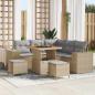 Preview: ARDEBO.de - 8-teiliges Garten Sofaset mit Kissen Beige Poly Rattan Akazie, 3-teiliges Garten Esstischset mit Kissen Beige Poly Rattan Akazie