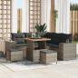 Preview: ARDEBO.de - 8-teiliges Gartensofa Set mit Kissen Grau Poly Rattan Akazie, 3-teiliges Garten Essset mit Kissen Grau Poly Rattan Akazie