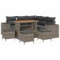 Preview: 9-teiliges Garten Sofaset mit Kissen Grau Poly Rattan Akazie, 4-teiliges Garten Essset mit Kissen Grau Poly Rattan Akazie
