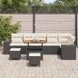 Preview: 9-teiliges Garten Sofa Set mit Kissen Schwarz Poly Rattan, 3-teiliges Garten Esstisch Set mit Kissen Schwarz Poly Rattan