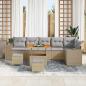 Preview: 9-teilige Garten Sofa Set mit Kissen Beige Poly Rattan Akazie, 3-teilige Garten Esstisch Set mit Kissen Beige Poly Rattan Akazie