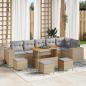 Preview: ARDEBO.de - 10-teiliges Garten Sofa Set mit Kissen Beige Poly Rattan Akazie, 4-teiliges Garten Ess-Set mit Kissen Beige Poly Rattan Akazie