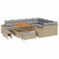 Preview: 12-teilige Garten Sofa Set mit Kissen Beige Poly Rattan Akazie, 3-teilige Garten Essgruppe mit Kissen Beige Poly Rattan Akazie