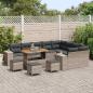 Preview: 13-teiliges Garten Sofa Set mit Kissen Grau Poly Rattan Akazie, 4-teiliges Garten Ess Set mit Kissen Grau Poly Rattan Akazie