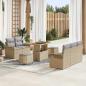 Preview: ARDEBO.de - 8-teiliges Garten-Sofa-Set mit Kissen Beige Poly Rattan Akazie, 2-Sitzer Garten-Sofa mit Kissen Beige Poly Rattan, 3-teilige Garten-Essgruppe mit Kissen Beige Poly Rattan Akazie