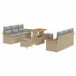 Preview: 9-teiliges Garten Sofa Set mit Kissen Beige Poly Rattan Akazie, 2-Sitzer Garten Sofa mit Kissen Beige Poly Rattan, 3-teiliges Garten Essenset mit Kissen Beige Poly Rattan Akazie