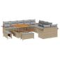 Preview: 13 teiliges Garten Sofa Set mit Kissen Beige Poly Rattan Akazie, 2-Sitzer Garten Sofa mit Kissen Beige Poly Rattan, 3 teiliges Garten Essset mit Kissen Beige Poly Rattan Akazie