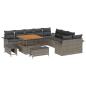 Preview: 13-teiliges Garten-Sofa-Set mit Kissen Grau Poly-Rattan Akazie, 2-Sitzer Garten-Sofa mit Kissen Grau Poly-Rattan, 3-teiliges Garten-Ess-Set mit Kissen Grau Poly-Rattan Akazie