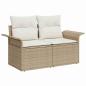 Preview: 13-teiliges Garten Sofa Set mit Kissen Beige Poly Rattan Akazie, 2-Sitzer Garten Sofa mit Kissen Beige Poly Rattan, 3-teiliges Garten Esstisch Set mit Kissen Beige Poly Rattan Akazie