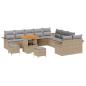 Preview: 13-teiliges Garten Sofa Set mit Kissen Beige Poly Rattan Akazie, 2-Sitzer Garten Sofa mit Kissen Beige Poly Rattan, 3-teiliges Garten Esstischset mit Kissen Beige Poly Rattan Akazie
