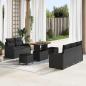 Preview: ARDEBO.de - 8-teiliges Garten Sofa Set mit Kissen Schwarz Poly-Rattan Akazie, 2-Sitzer Garten Sofa mit Kissen Schwarz Poly-Rattan, 3-teiliges Garten Esstisch Set mit Kissen Schwarz Poly-Rattan Akazie