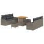 Preview: ARDEBO.de - 9-teiliges Garten Sofa Set mit Kissen Grau Poly Rattan Akazie, 2-Sitzer Garten Sofa mit Kissen Grau Poly Rattan, 3-teiliges Garten Essset mit Kissen Grau Poly Rattan Akazie