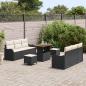 Preview: 9-teiliges Garten Sofa Set mit Kissen Schwarz Poly Rattan Akazie, 2-Sitzer Garten Sofa mit Kissen Schwarz Poly Rattan, 3-teiliges Garten Essset mit Kissen Schwarz Poly Rattan Akazie