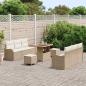 Preview: 9-teiliges Garten-Sofa-Set mit Kissen Beige Poly Rattan Akazie, 2-Sitzer Garten-Sofa mit Kissen Beige Poly Rattan, 3-teiliges Garten-Esszimmer-Set mit Kissen Beige Poly Rattan Akazie