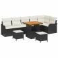 Preview: 9-teiliges Gartensofa-Set mit Kissen Schwarz Poly Rattan Akazie, 2-Sitzer Gartensofa mit Kissen Schwarz Poly Rattan, 3-teiliges Garten-Ess-Set mit Kissen Schwarz Poly Rattan Akazie