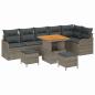Preview: 9-teiliges Garten-Sofa-Set mit Kissen in Grau Poly Rattan Akazie, 2-Sitzer Garten-Sofa mit Kissen in Grau Poly Rattan, 3-teiliges Garten-Dining-Set mit Kissen in Grau Poly Rattan Akazie