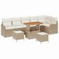 Preview: 9-teiliges Garten Sofa Set mit Kissen Beige Poly Rattan Akazie, 2-Sitzer Garten Sofa mit Kissen Beige Poly Rattan, 3-teiliges Garten Esszimmer Set mit Kissen Beige Poly Rattan Akazie