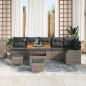 Preview: 9-teiliges Garten Sofa Set mit Kissen Grau Poly Rattan Akazie, 2-Sitzer Garten Sofa mit Kissen Grau Poly Rattan, 3-teiliges Garten Esstisch Set mit Kissen Grau Poly Rattan Akazie