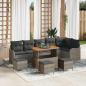Preview: ARDEBO.de - 10-teiliges Garten-Sofa-Set mit Kissen Grau Poly-Rattan Akazie, 2-Sitzer Garten-Sofa mit Kissen Grau Poly-Rattan, 4-teiliges Garten-Ess-Set mit Kissen Grau Poly-Rattan Akazie