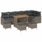 Preview: 10-teiliges Garten-Sofa-Set mit Kissen Grau Poly-Rattan Akazie, 2-Sitzer Garten-Sofa mit Kissen Grau Poly-Rattan, 4-teiliges Garten-Ess-Set mit Kissen Grau Poly-Rattan Akazie